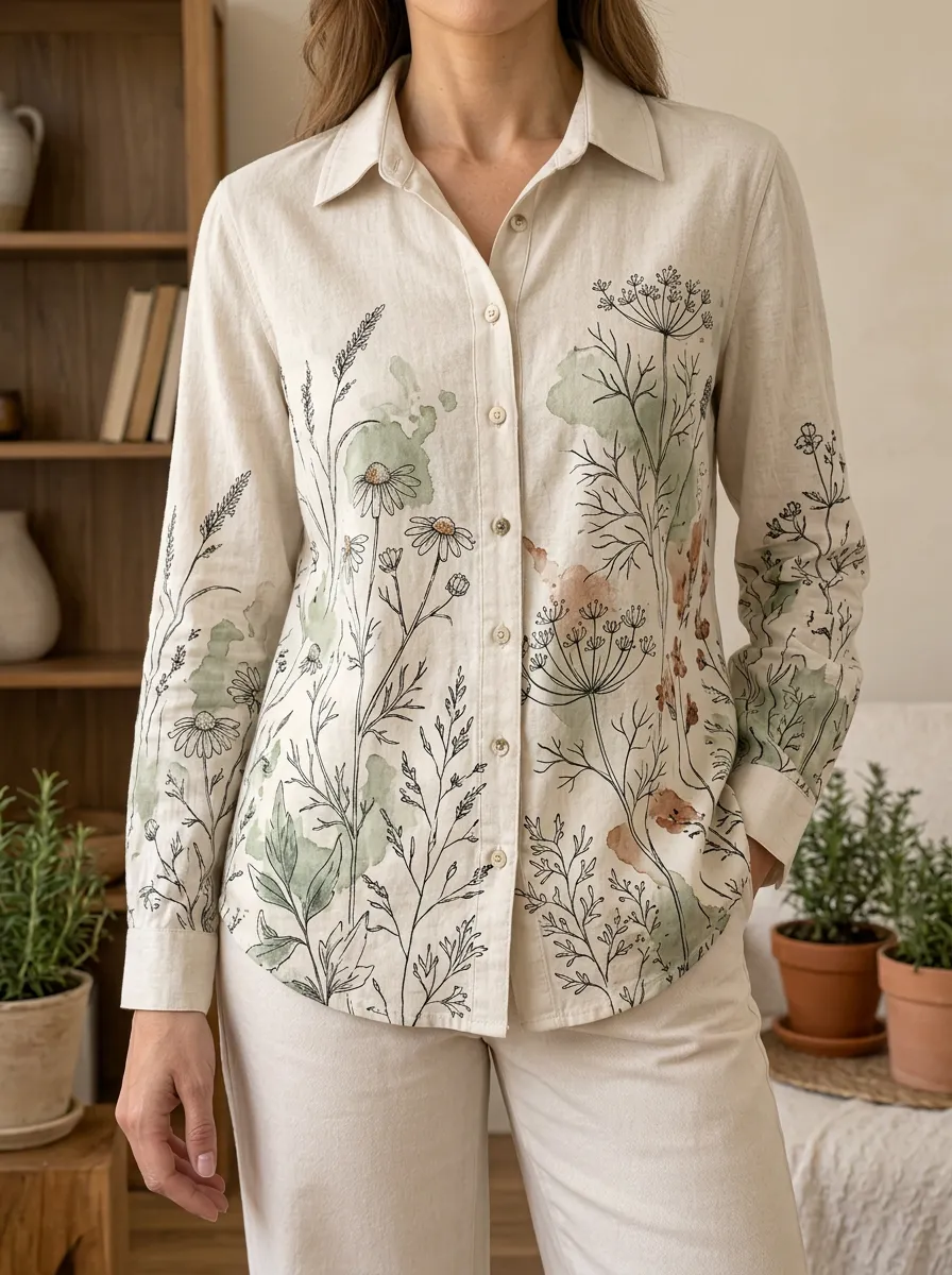 Women's Botanical Nature Lover Wildflower Watercolor Printed Shirt