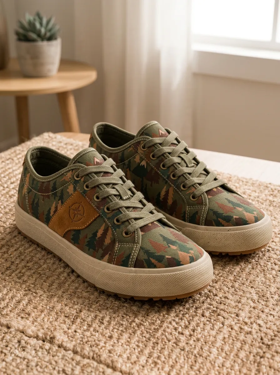Men's Outdoor Adventure Forest Compass Printed Canvas Shoes