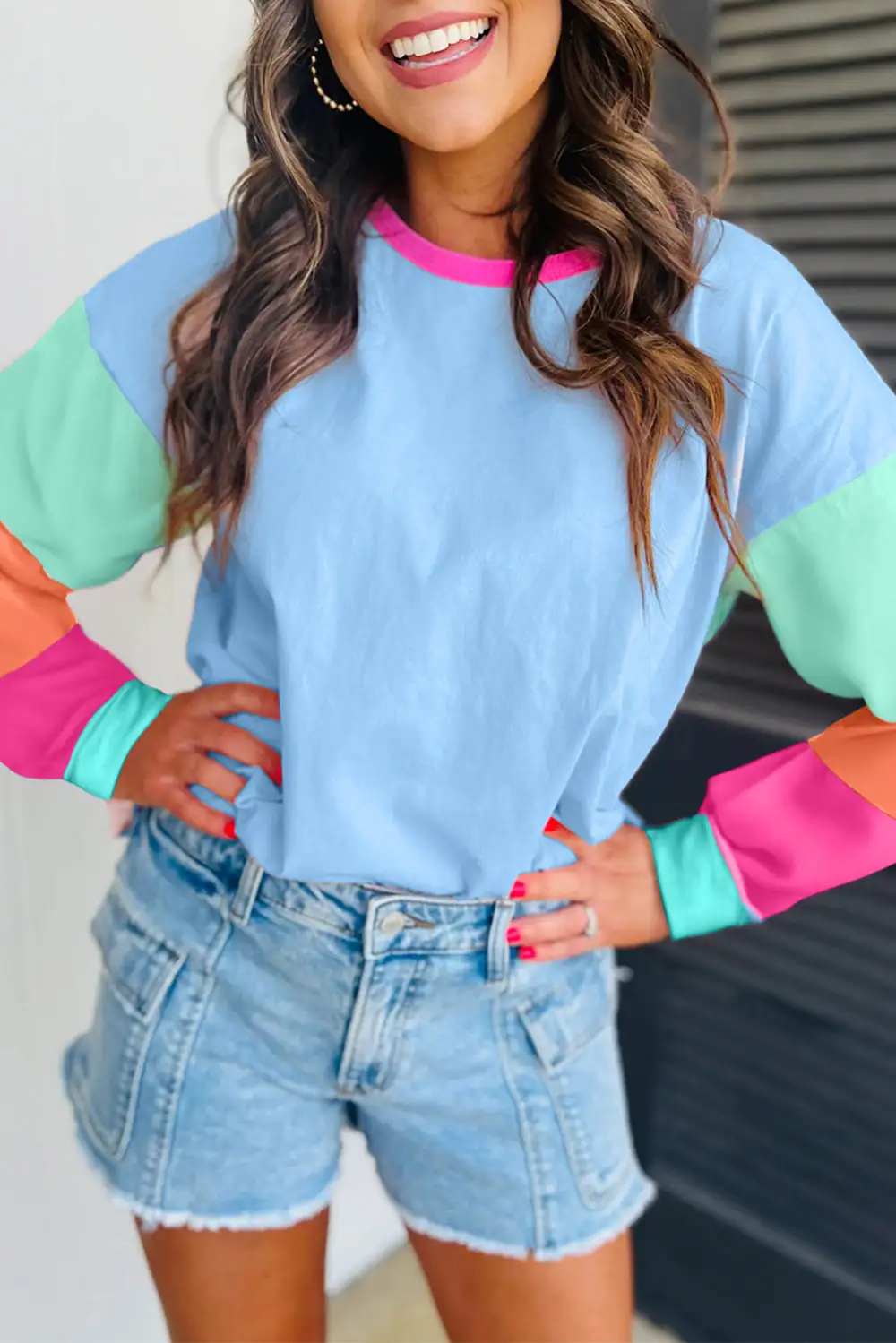 Women's Colorblock Long Sleeve Loose Fit Top