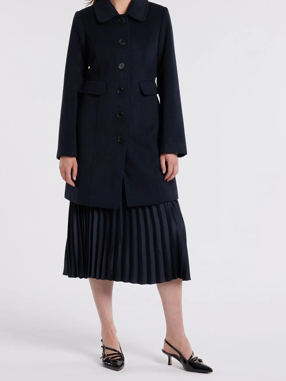 Navy Wool Blend Long Coat