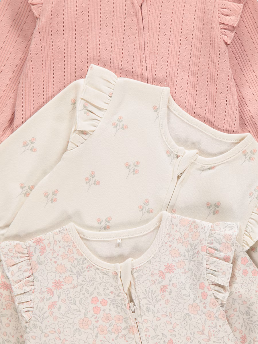 Pink Ditsy Floral Zip Fasten Sleepsuits 3 Pack detail 1