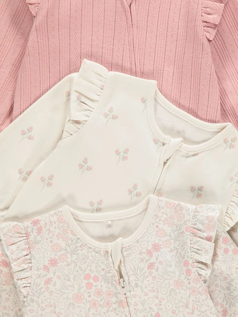 Pink Ditsy Floral Zip Fasten Sleepsuits 3 Pack
