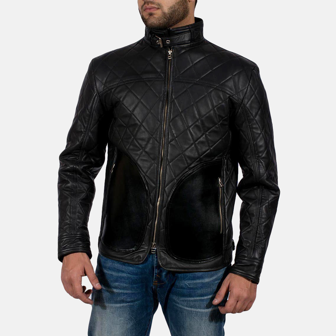 Men's Stitched Detail Leather Jacket