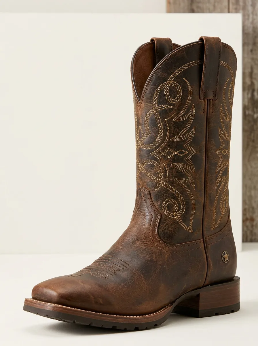 Classic Western Star Embroidered Detail Men's Western Cowboy Boots