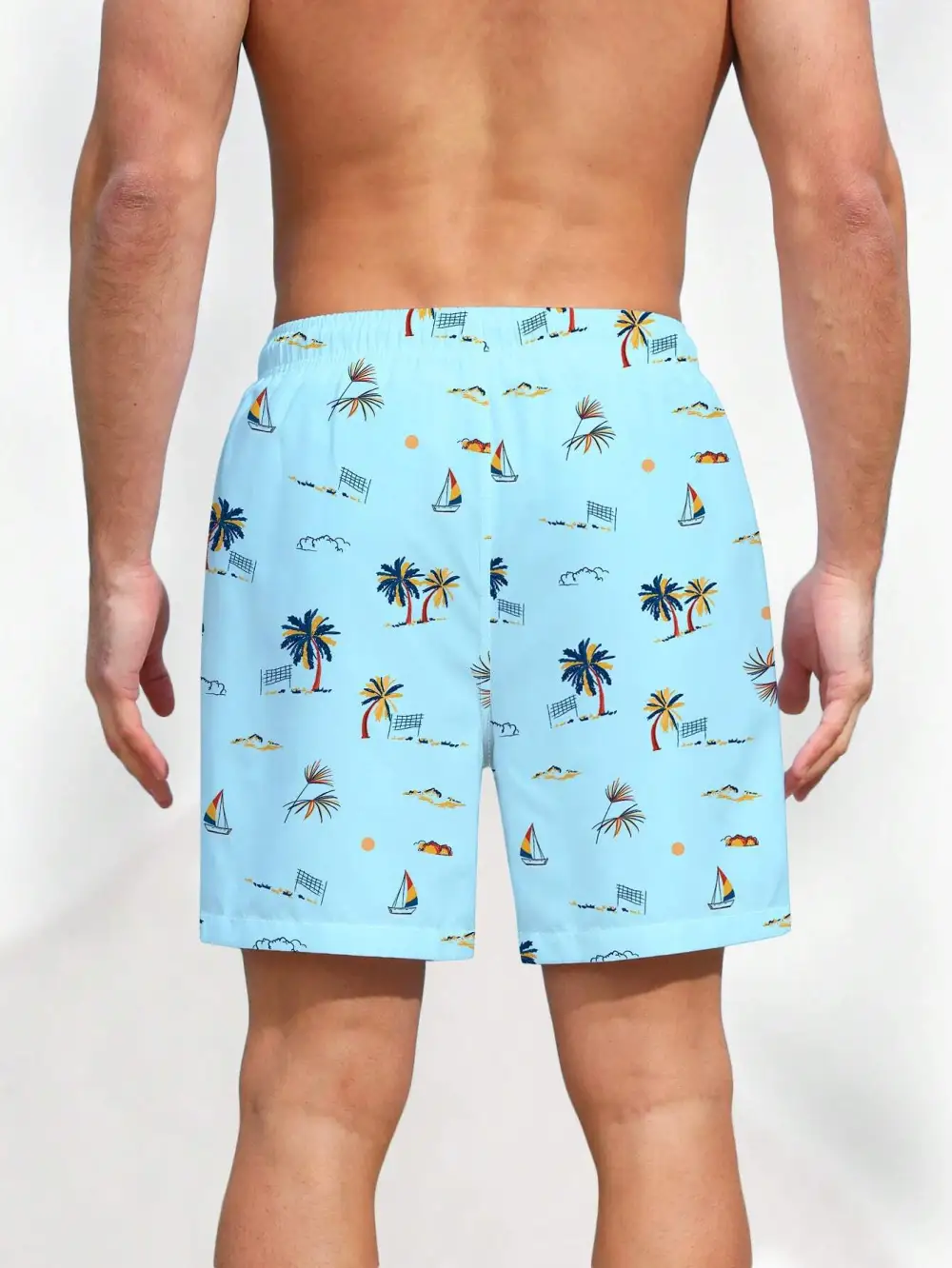 Men's Tropical Coconut Tree Print Pocket Swim Trunks