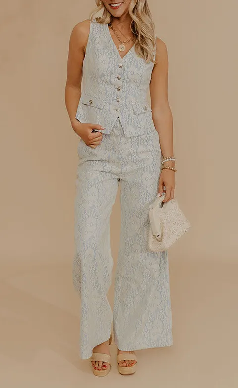 High Waist Wide Leg Floral Lace Detail Pants
