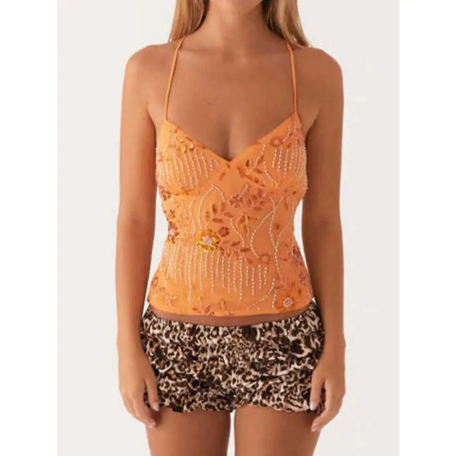 Crisscross Back V Neck Camisole Top
