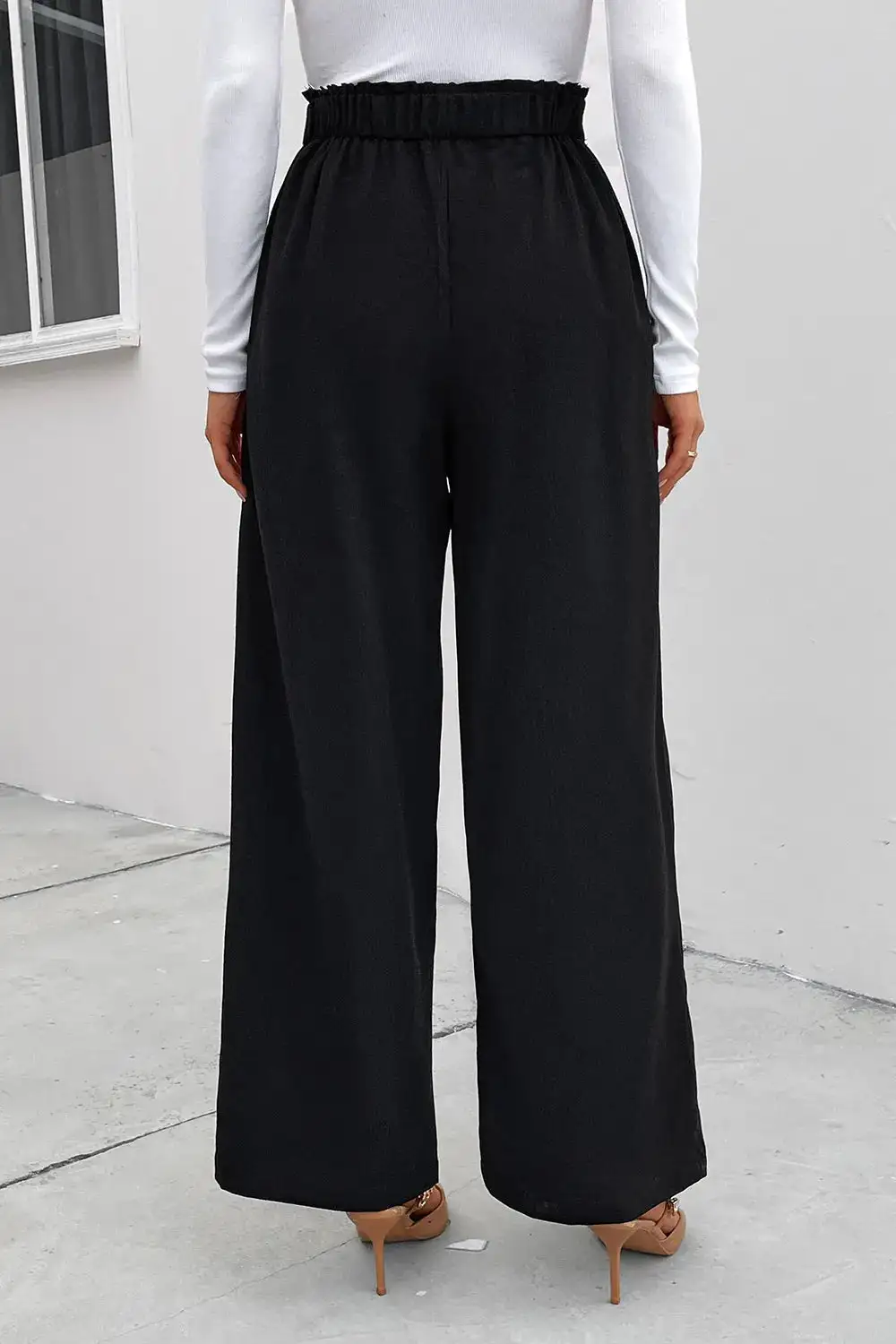 Wide Leg High Waist Pocketed Ruched Pants
