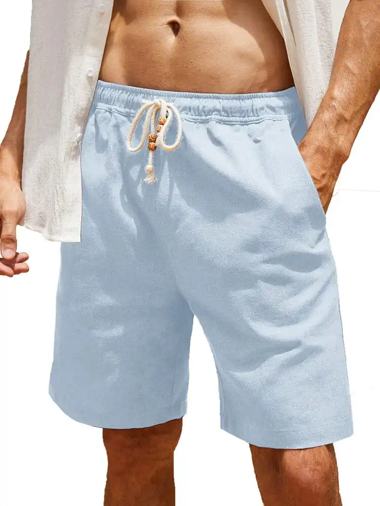 Casual Elastic Waist Linen Holiday Shorts