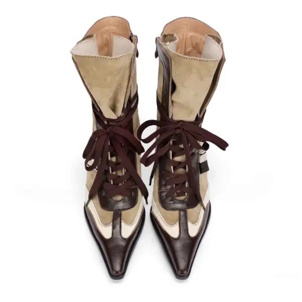 Coffee & Cream Pointed Toe Wedge Boots