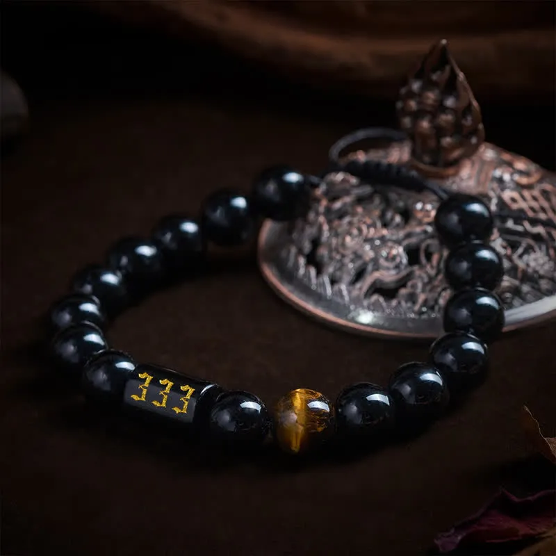 Angel Number Natural Obsidian Tiger Eye Fulfillment Bracelet