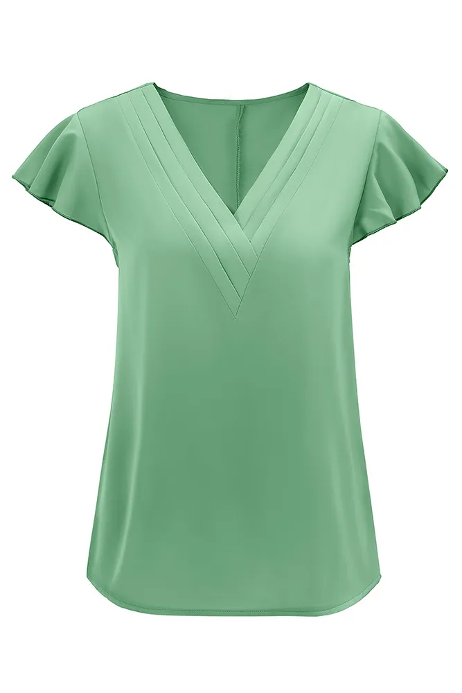 V Neck Ruffles Blouse