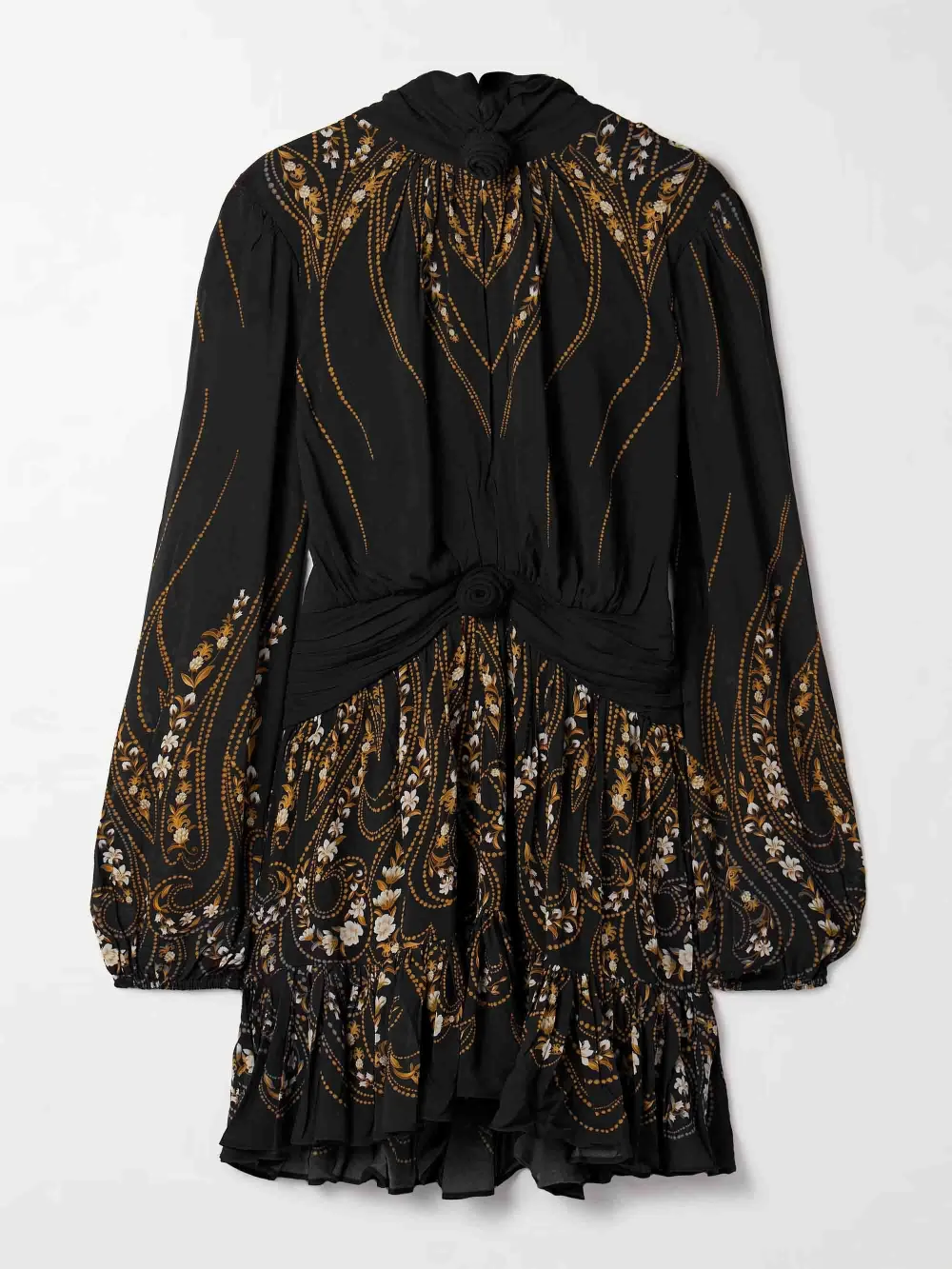 Tie Neck Printed Chiffon Flowy Mini Dress
