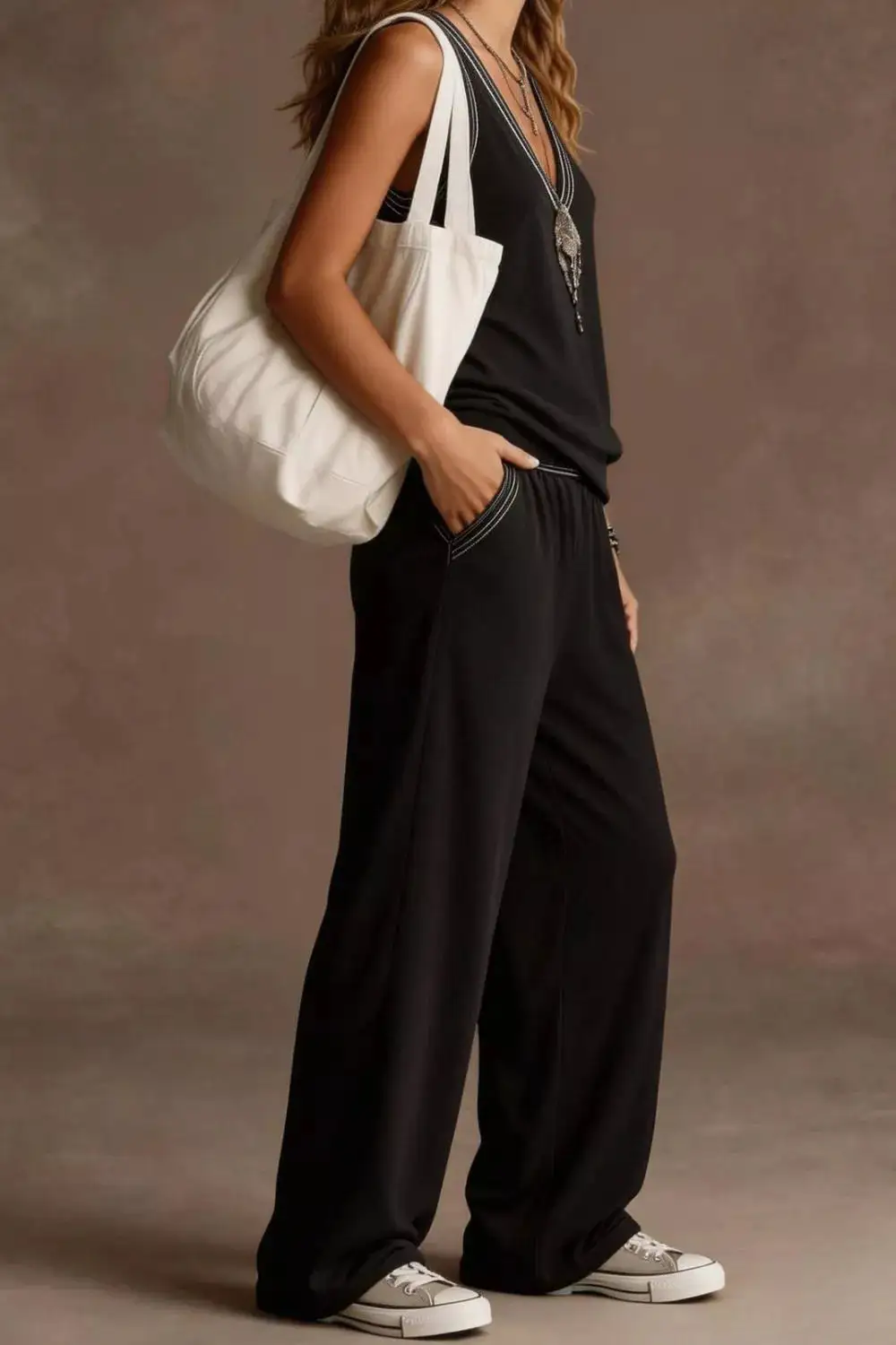 V Neck Tank and Wide Leg Pants Set