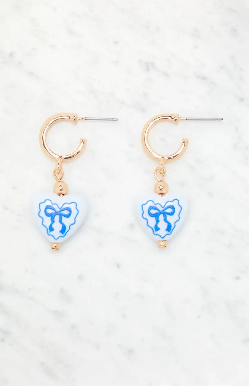 LA Hearts Blue Bow Heart Drop Hoop Earrings