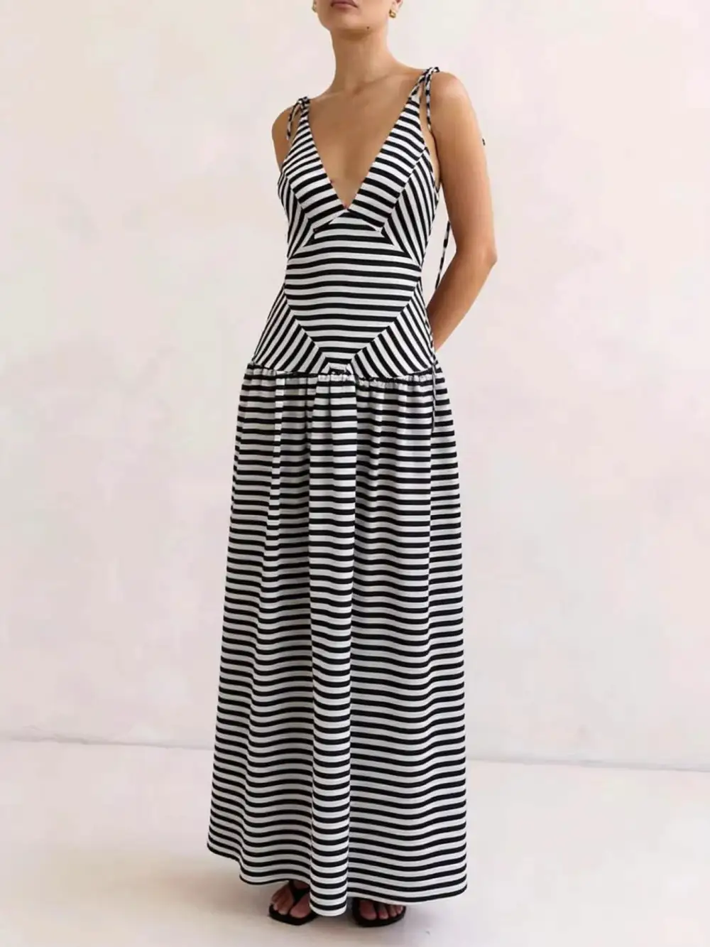 Striped V Neck Maxi Dress