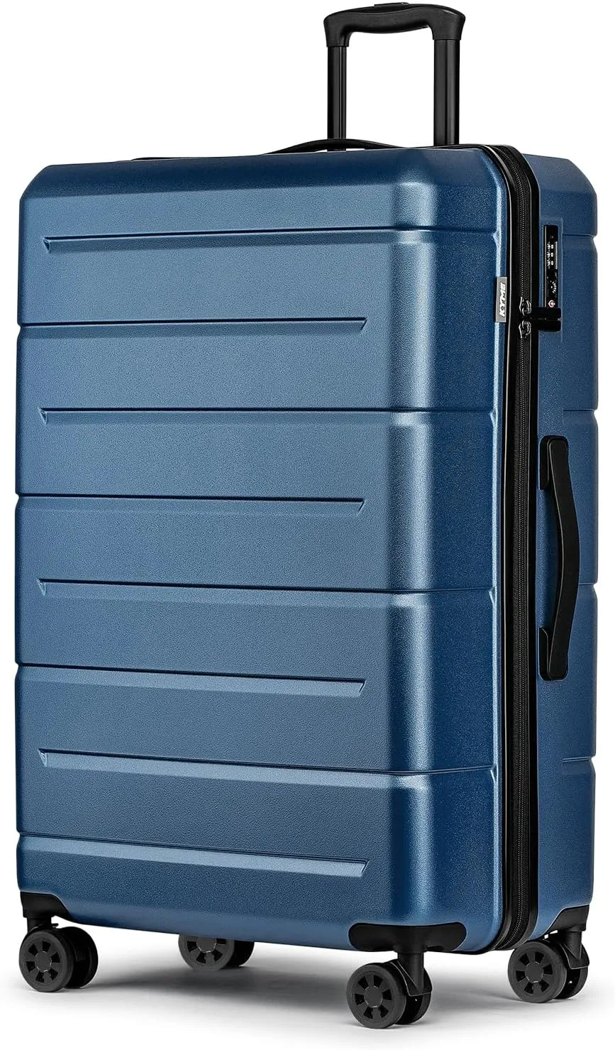 KYME 24 Inch Luggage,Checked Medium Suitcase with Spinner Wheels,Black
