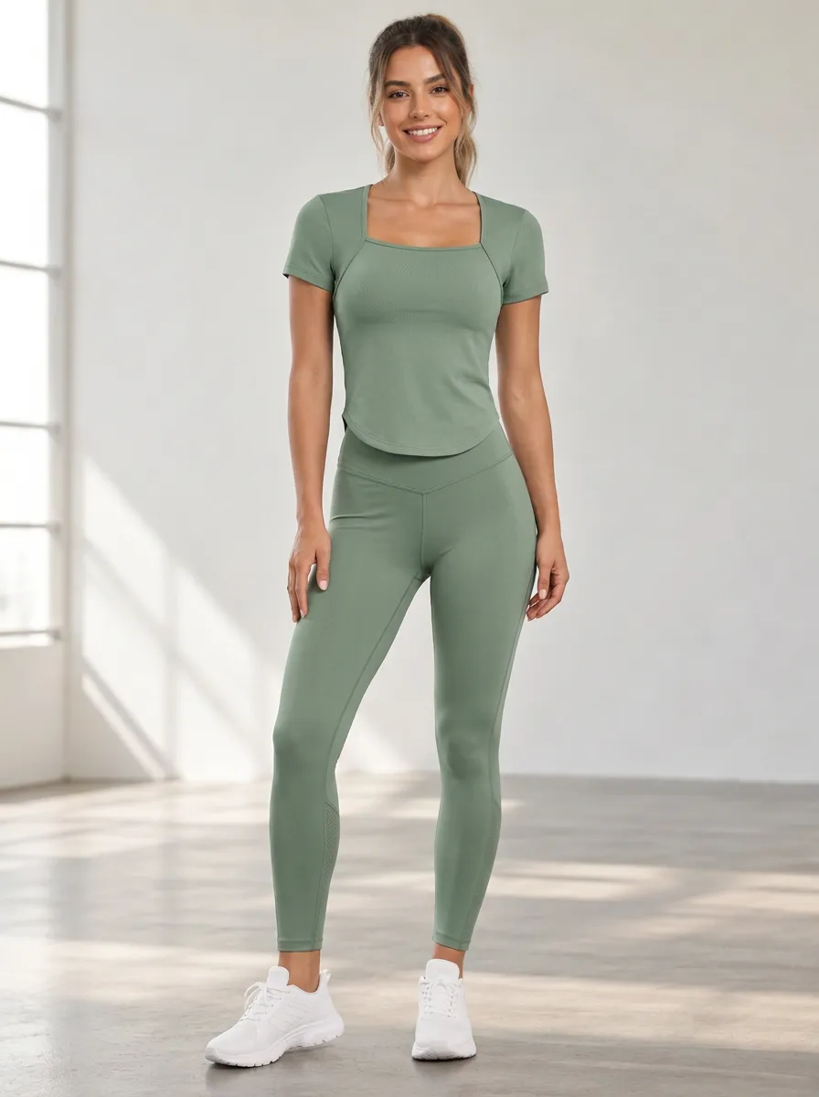 Women's Square Neck Printed Leggings Set