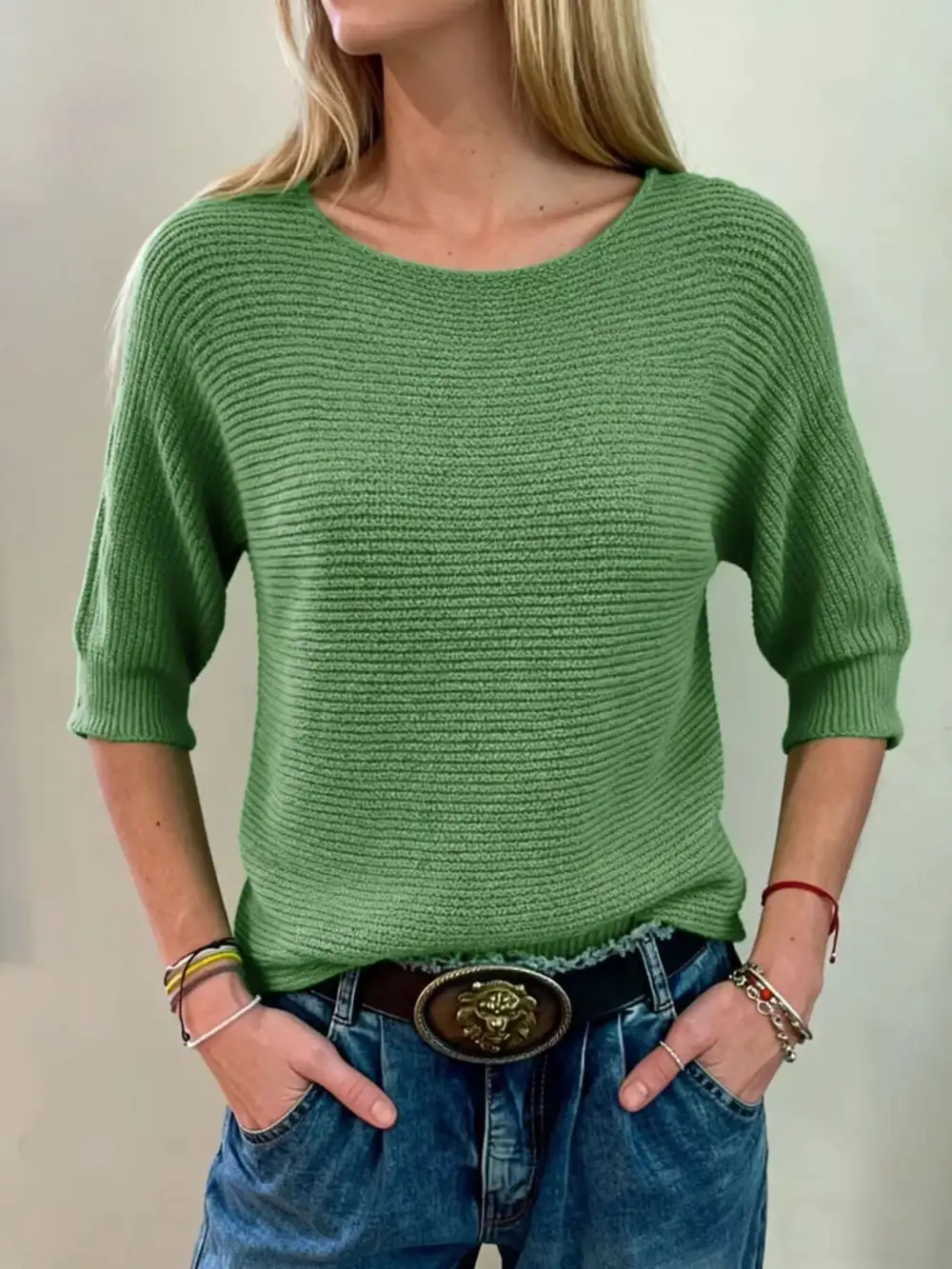 Full Size Ribbed Knit Round Neck Sweater Plus Size