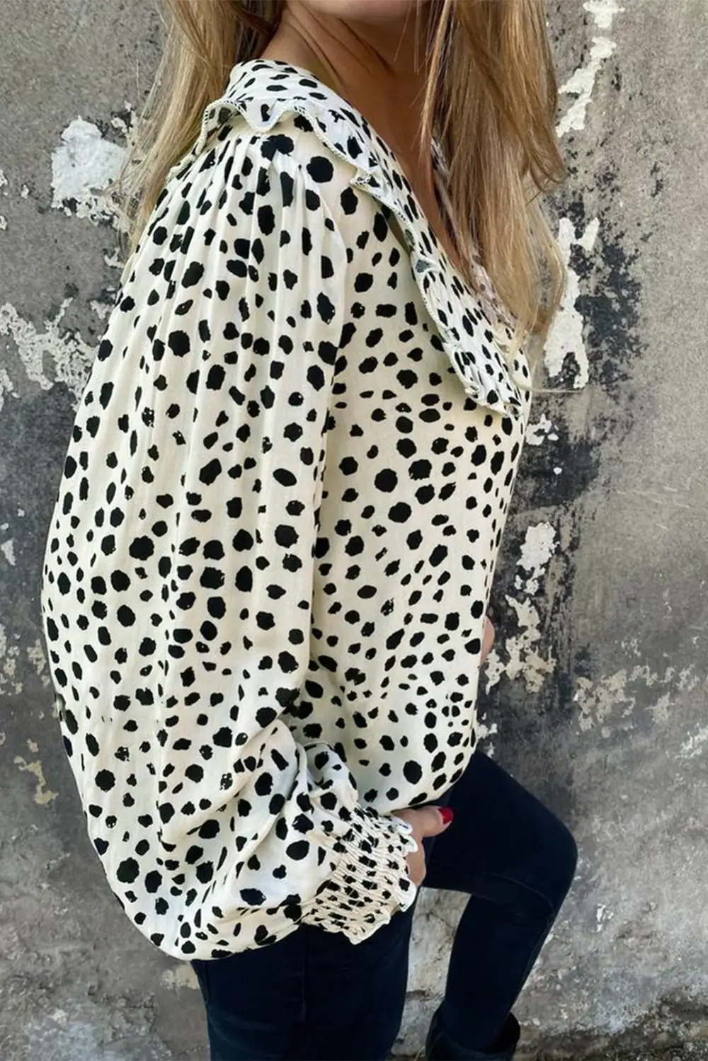 Polka Dot Ruffle Puff Sleeve Blouse