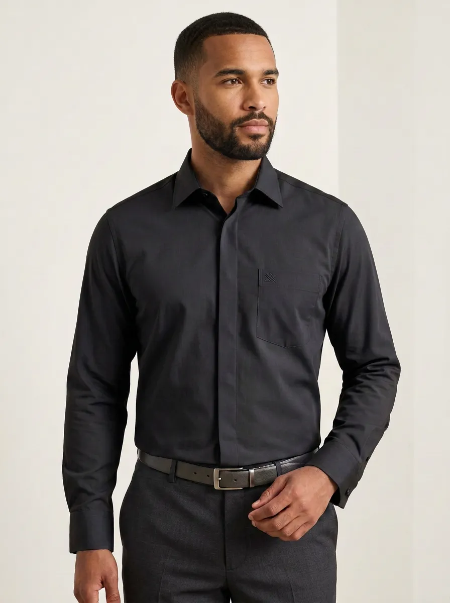 Men's Non-Iron Cotton Light Blue Solid Color Button-Down Shirt