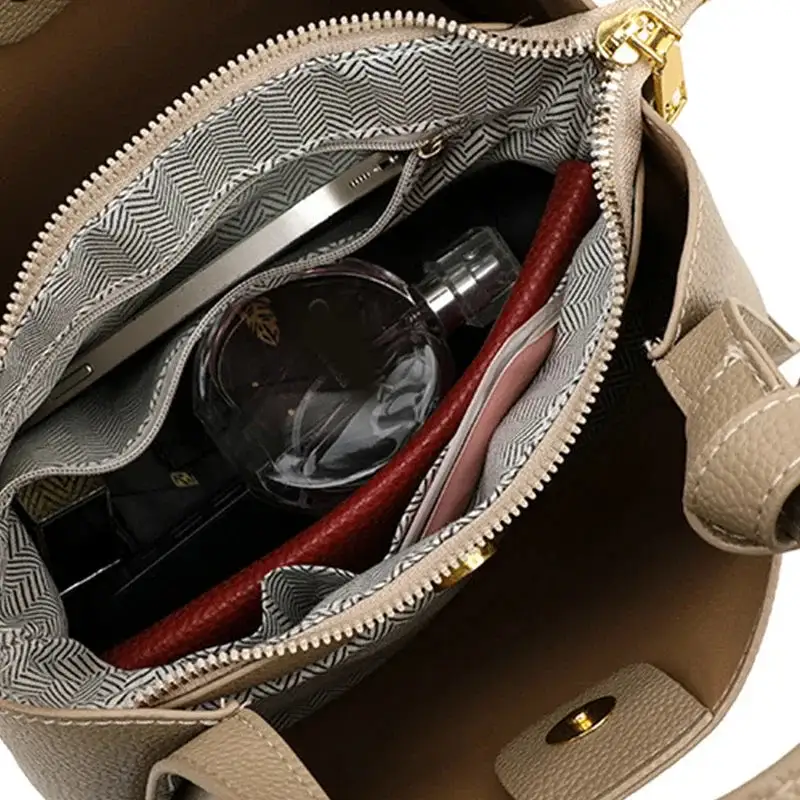 Minimalist Taupe Pebbled Leather Tote Bag