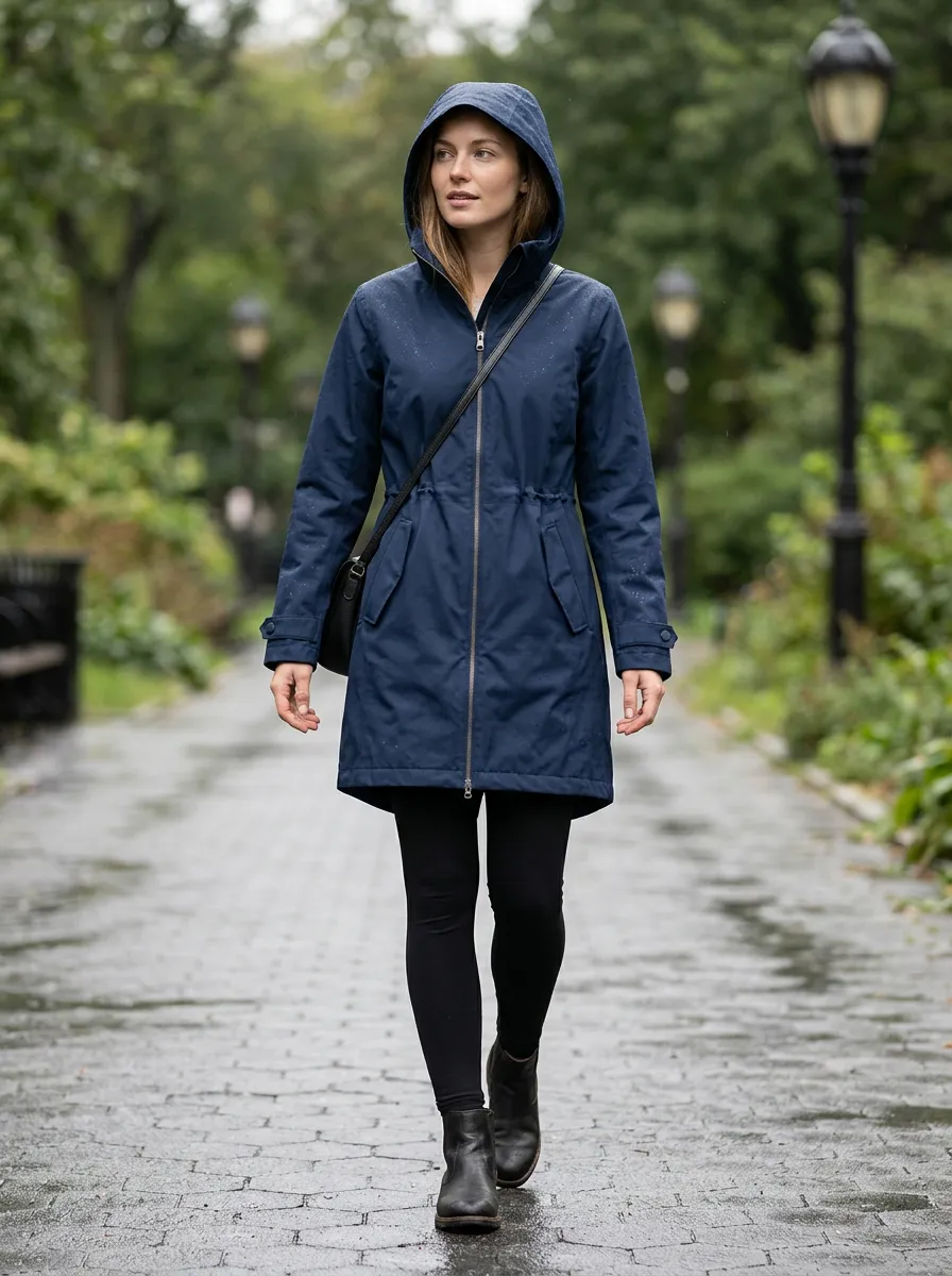 Women's Navy Hooded Waterproof Jacket