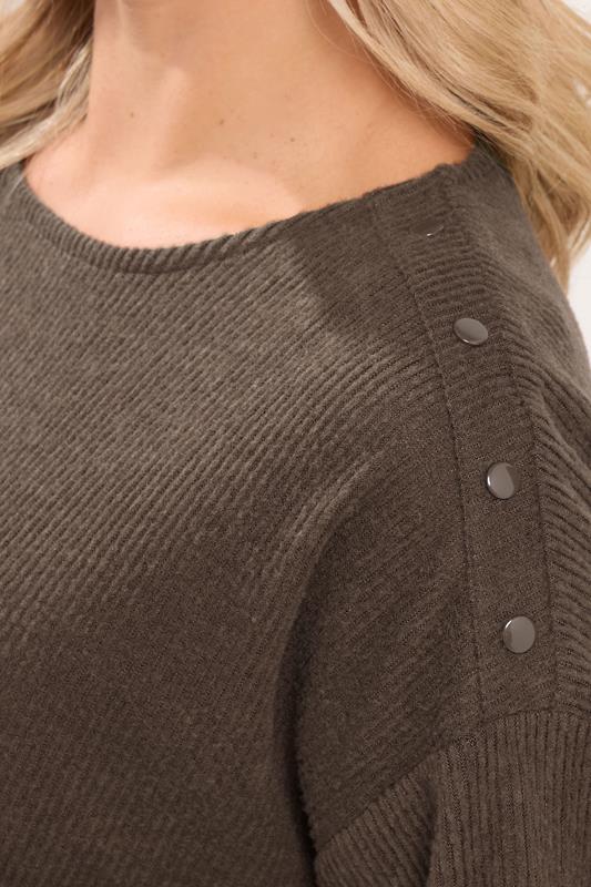 Chocolate Brown Ribbed Studded Top detail 3