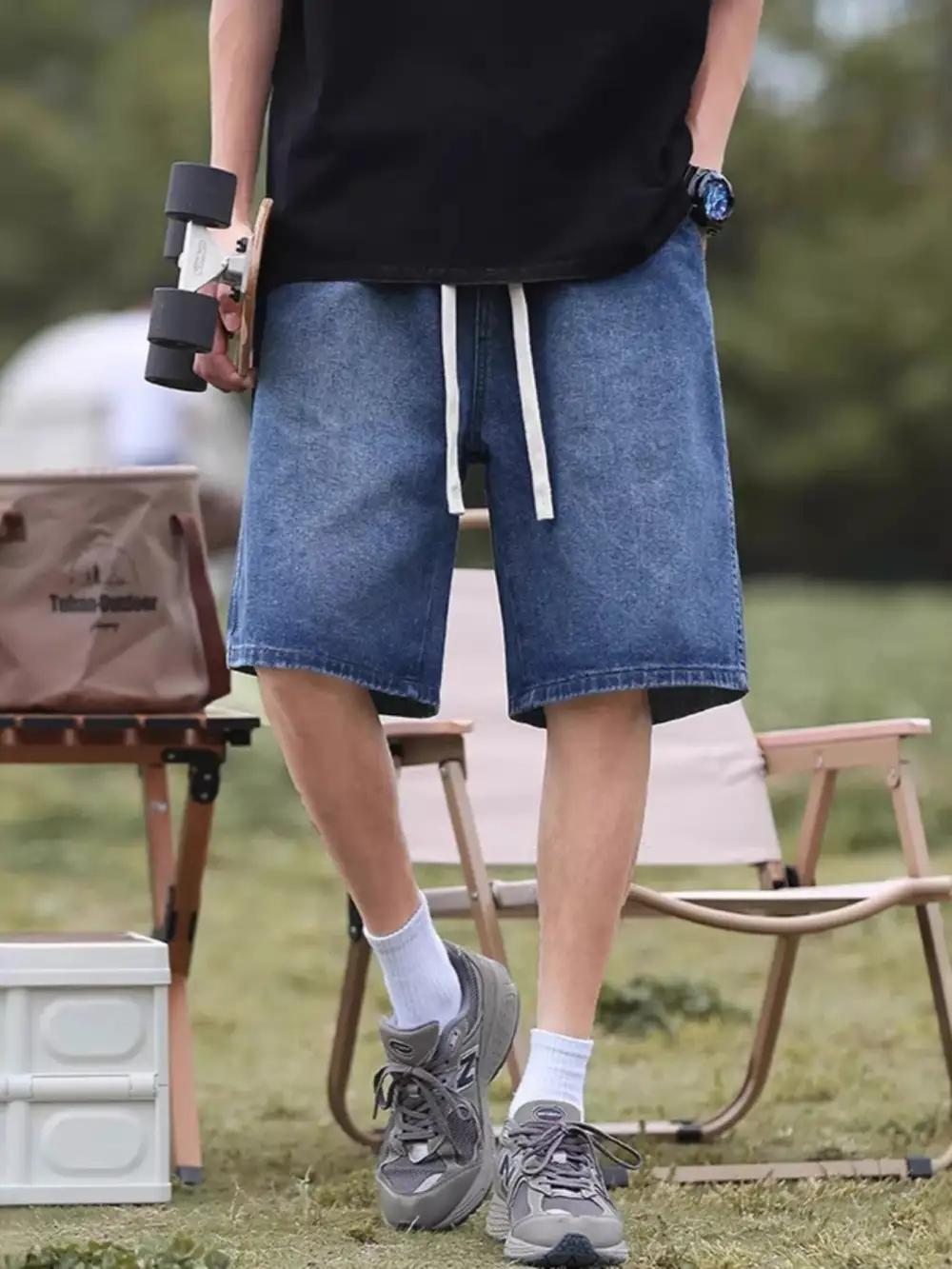 Men's Plus Size Loose Fit Denim Shorts with