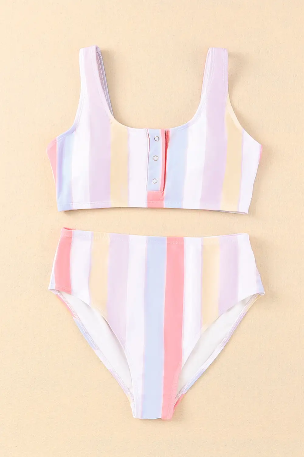Swimwear Striped Button Bodycom Party Bikinis Snap Buttons Striped Print Two-piece Bikini