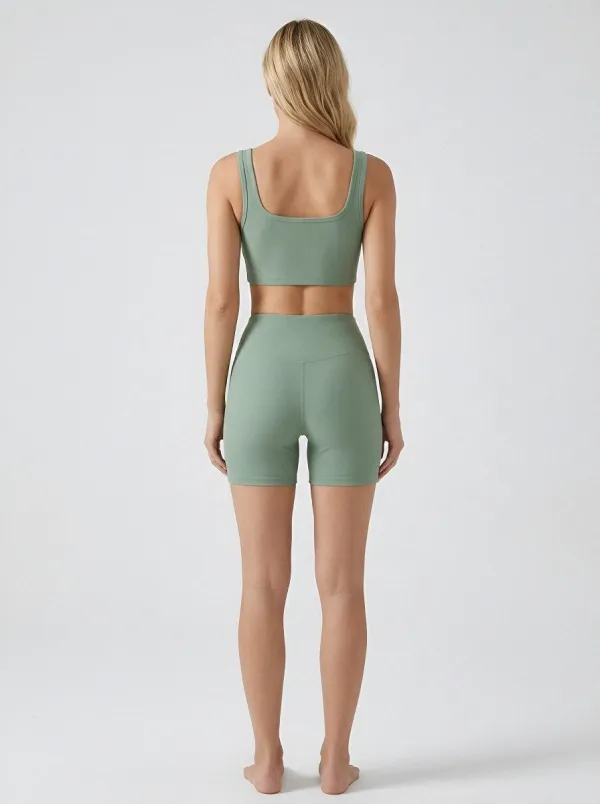 Practical Ribbed Texture Seamless Design Casual Look Women's Tank Top And Sports Shorts Set