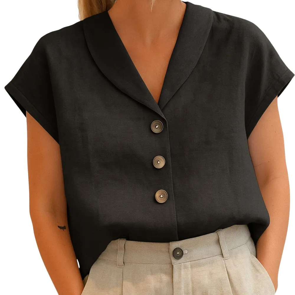  Button V Neck Blouse Shirt