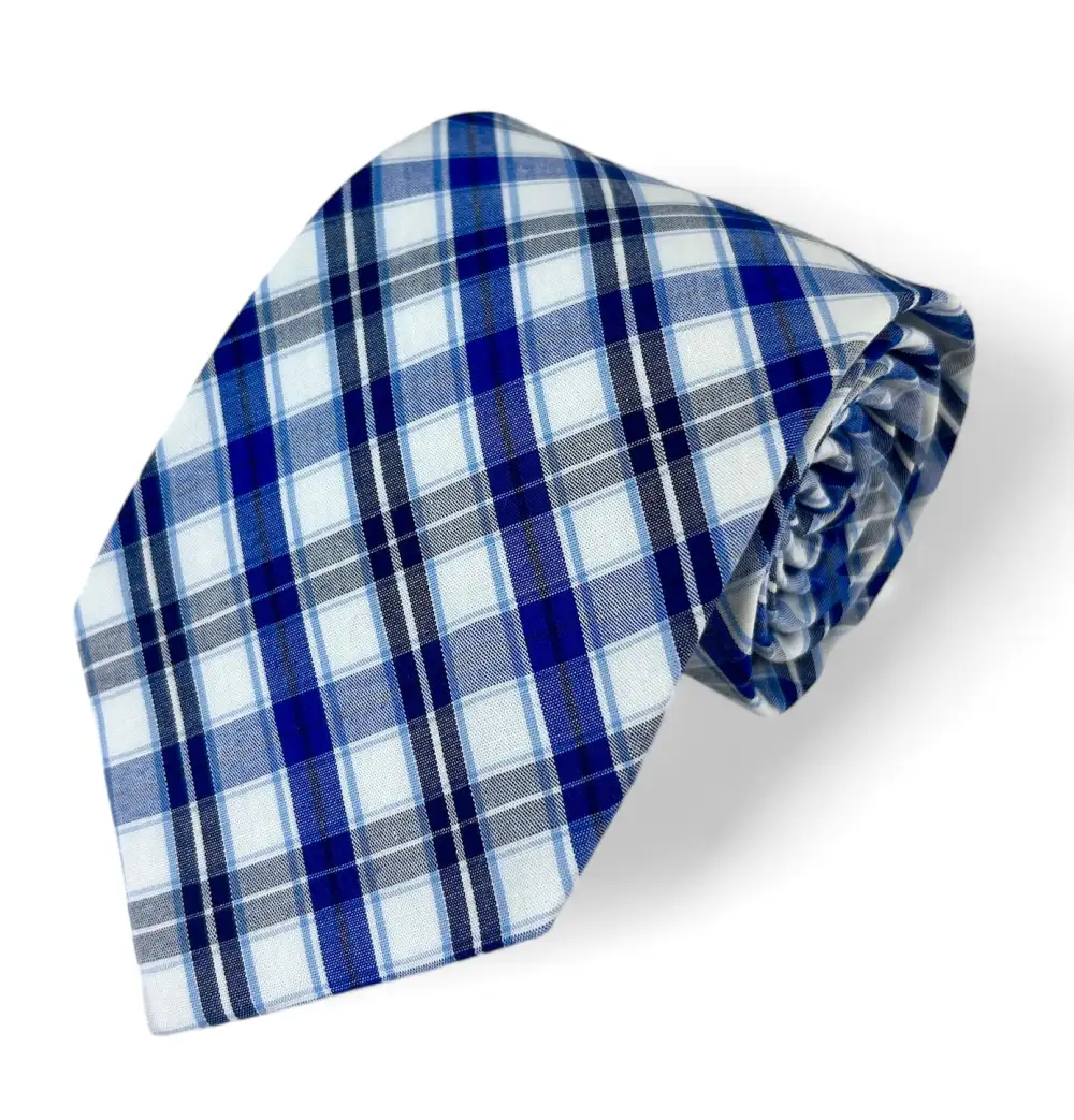 Polished Cotton Plaid Men's Necktie With Pocket Square