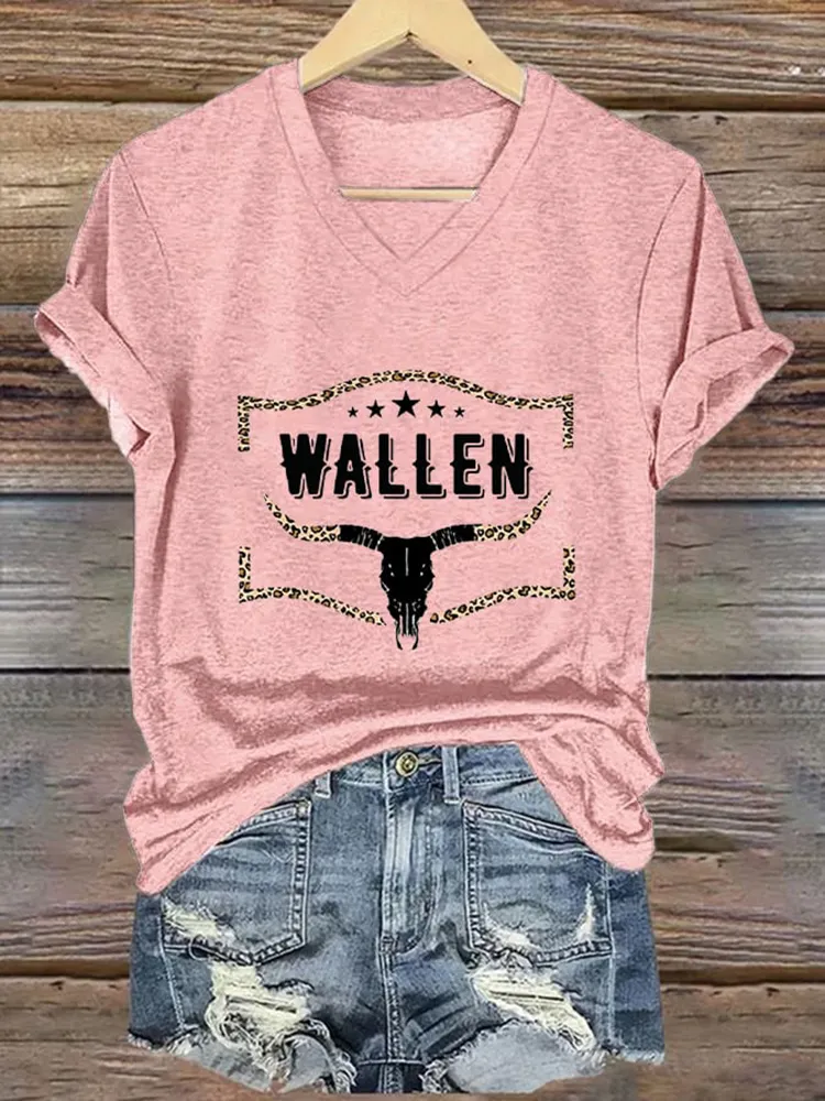 Wallwn Printed V-Neck Short-Sleeved T-Shirts