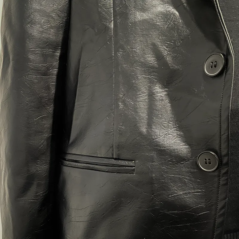 Structured Button Leather Blazer