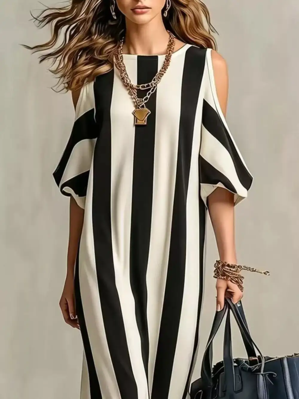 Striped Cold Shoulder Maxi Dress