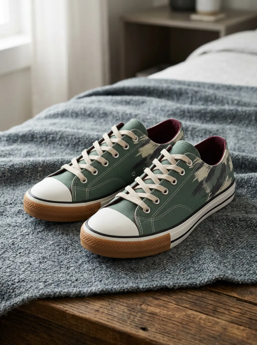 Men's Green Abstract Brushstroke Printed Canvas Shoes
