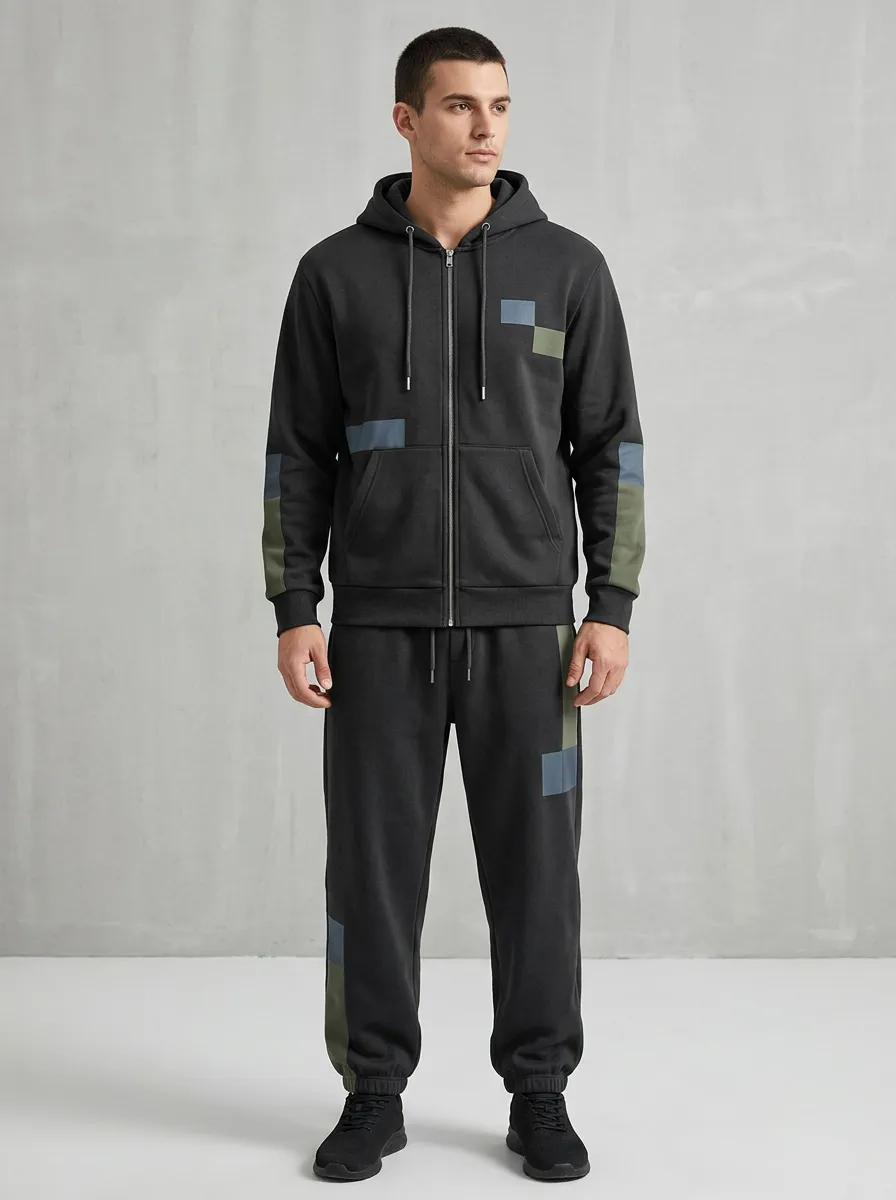 Men's Casual Colorblock Patchwork Print Jogger Set