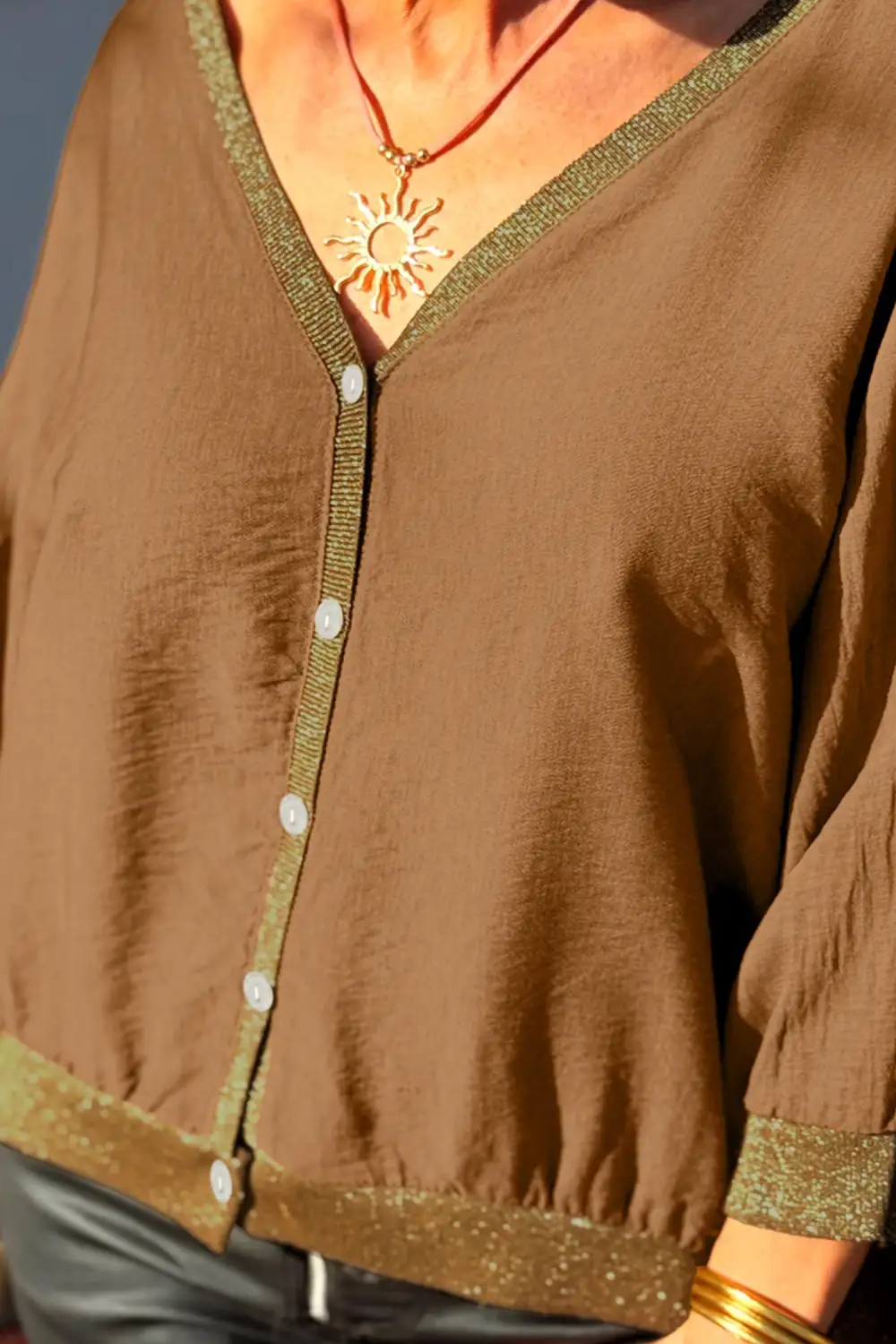 Women's Patchwork V Neck Blouse