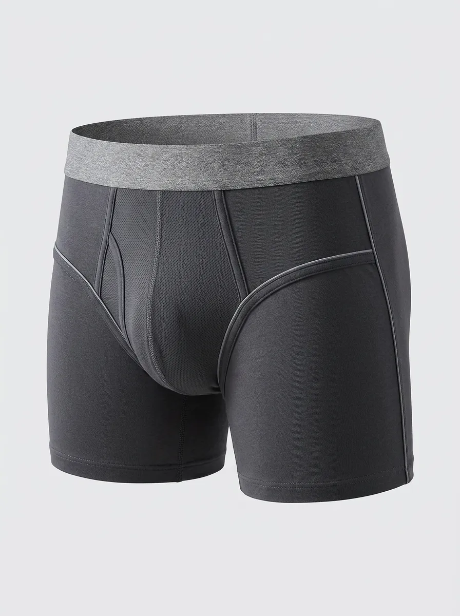 Men's Athletic Performance Grey Mesh Printed Boxer Briefs