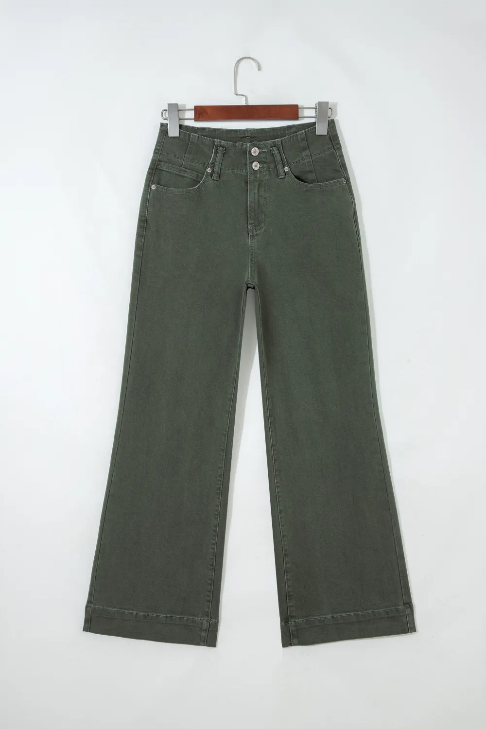 Soft Green High Waist Wide Jeans