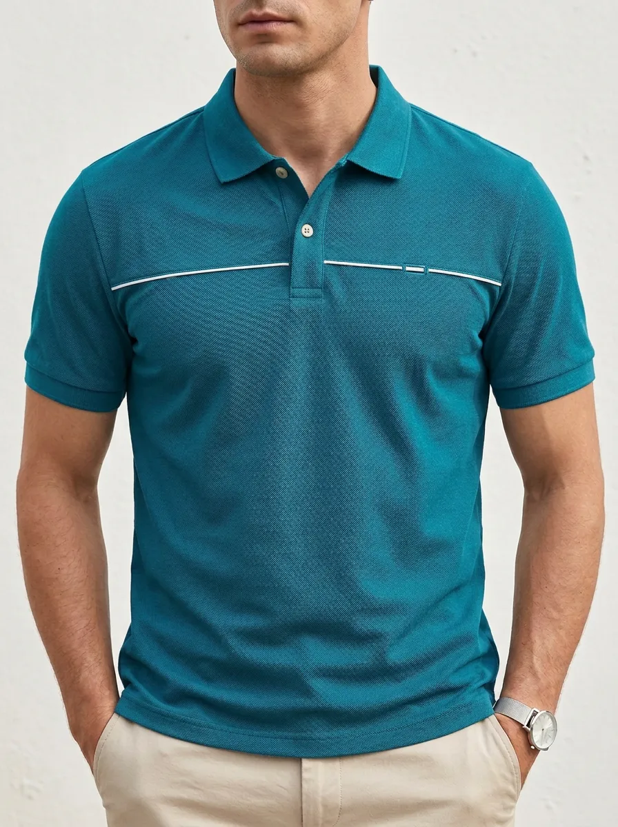 Men's Casual Minimalist Contrast Stripe Printed Polo Shirt