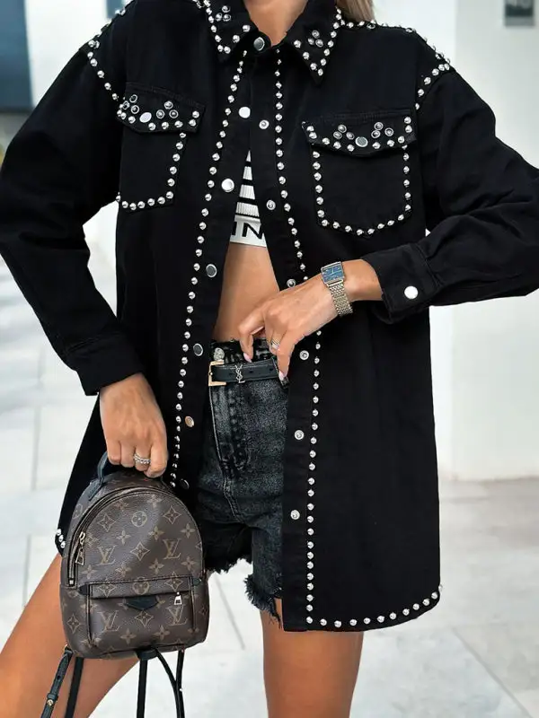 Lapel-Collar Collared Denim Cotton Jacket