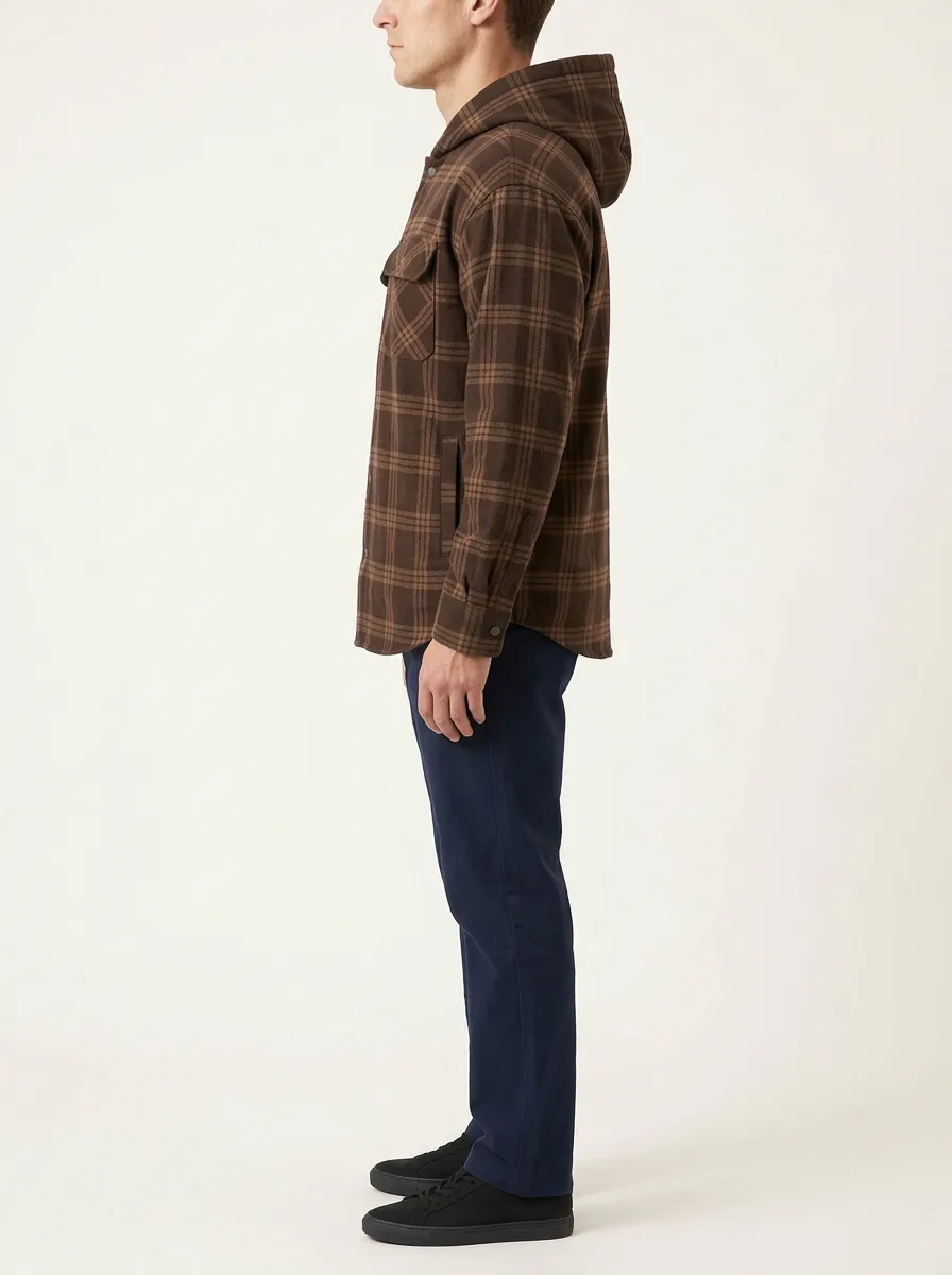 Men's Plaid Hooded Flannel Overshirt Jacket