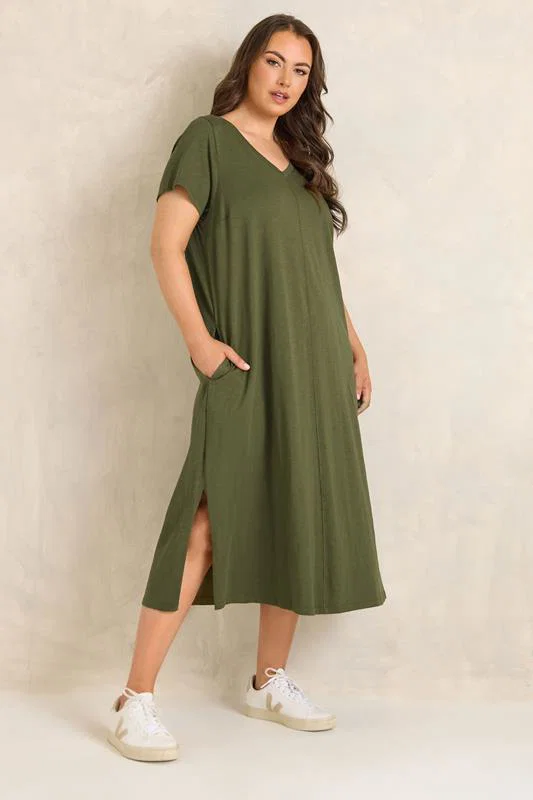 Khaki Green Premium Cotton Dress detail 2