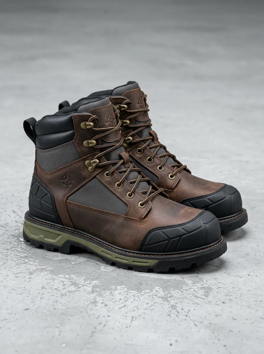 Men's Compass Logo Waterproof Leather Printed Work Boots