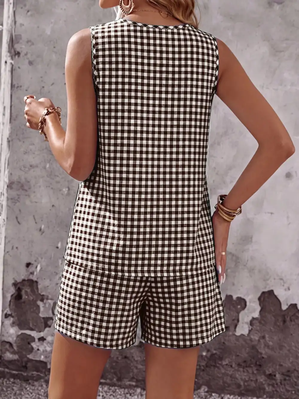 Gingham Sleeveless Top & Shorts Set