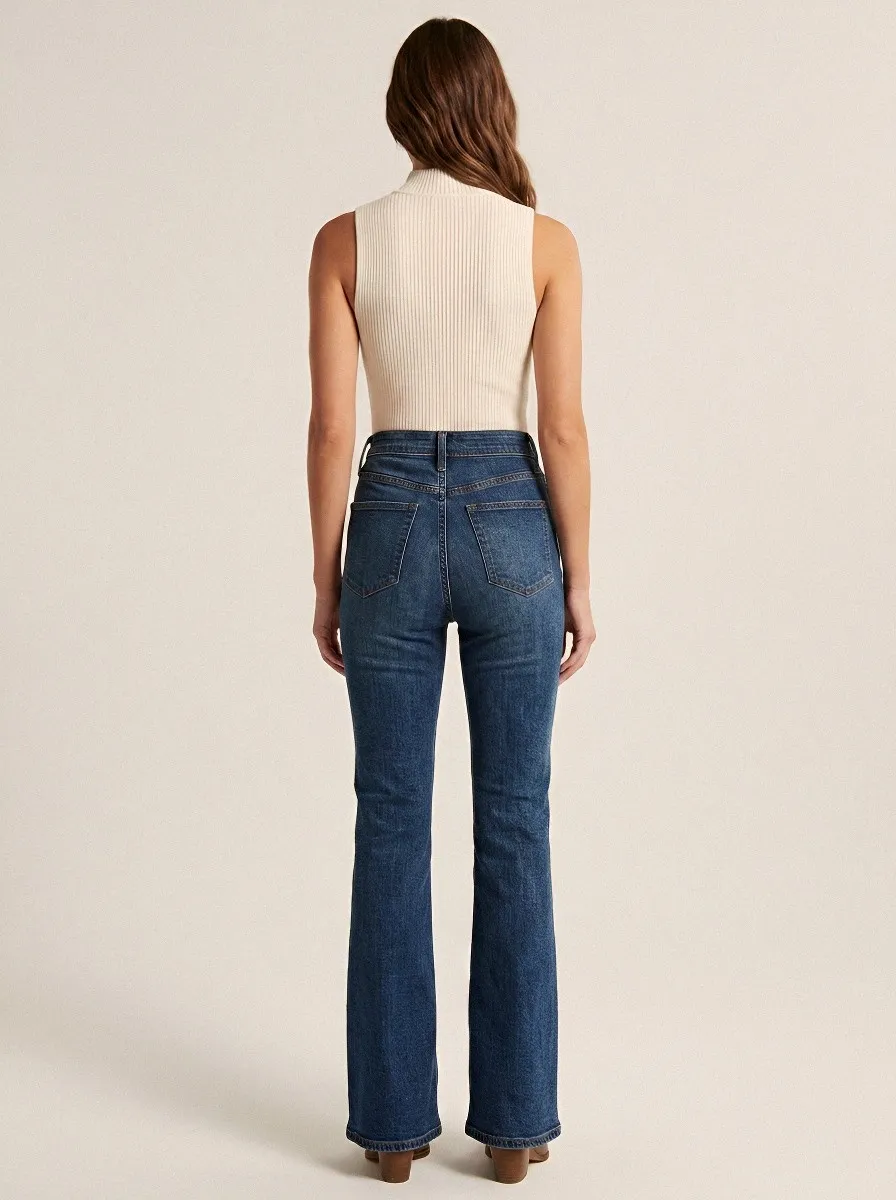 High-Waist Stretch Vintage-Wash Women's High-Waist Stretch Flare Jeans