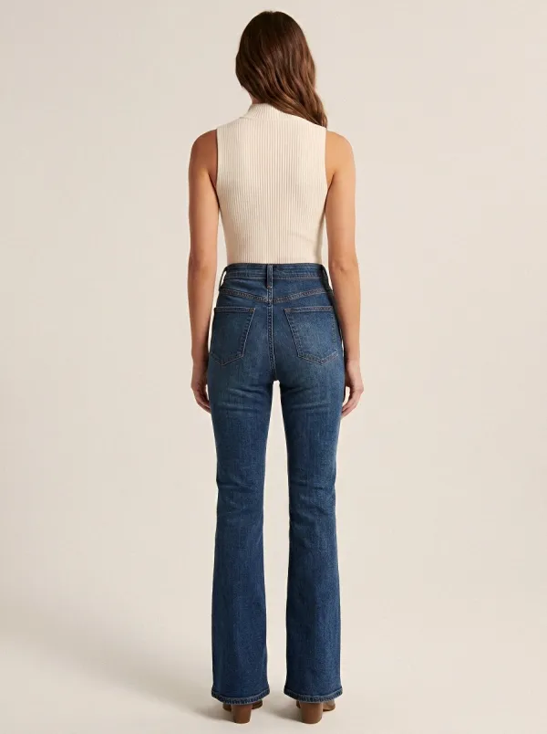 High-Waist Stretch Vintage-Wash Women's High-Waist Stretch Flare Jeans
