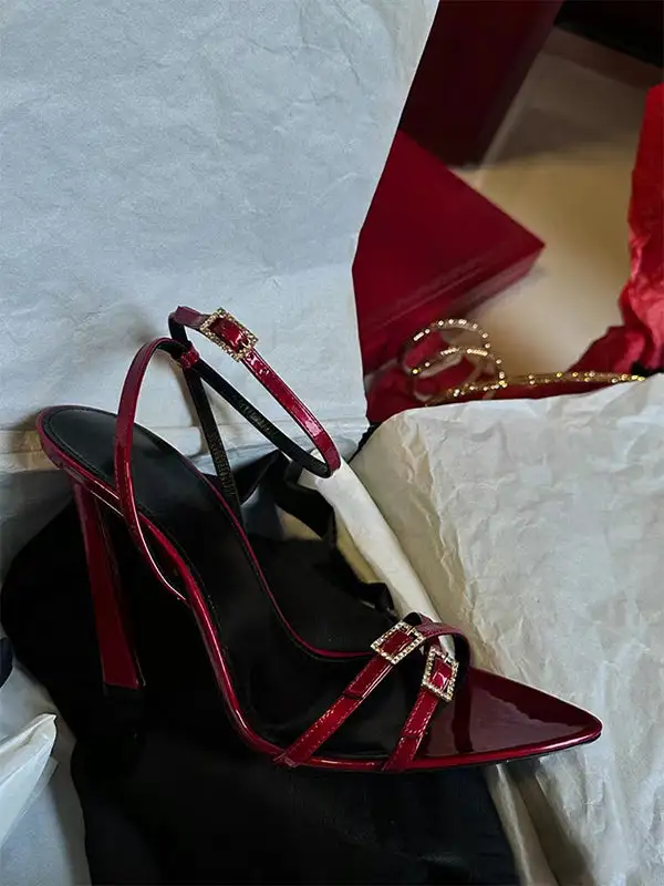 Buckle Open-Toe Panel Detail Rubber Sole Heeled Sandals